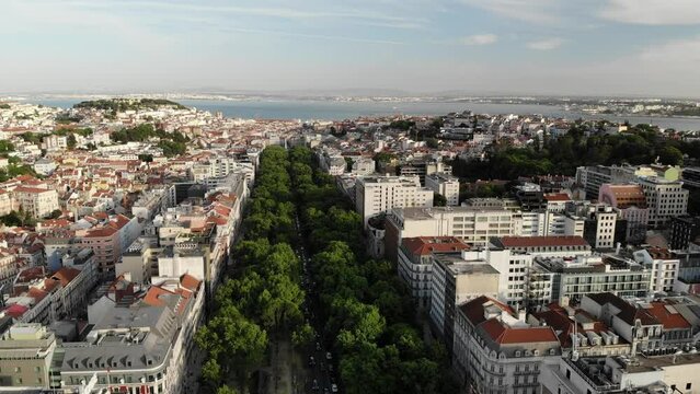 Parque Park Eduardo VII in Lisboa Portugal. Aerial drone view. Flying over. High quality 4k footage