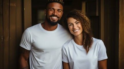 Obraz premium Layout design, pair in white T-shirts. Generated by AI