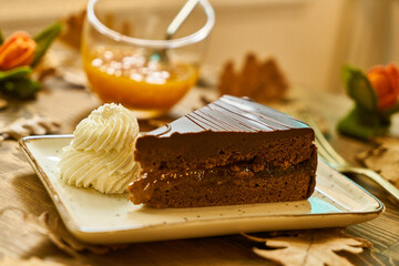 Traditional French deserts in a luxurious coffee shop.