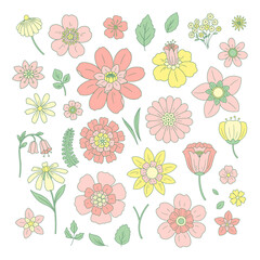 Vector set of retro flowers illustrations