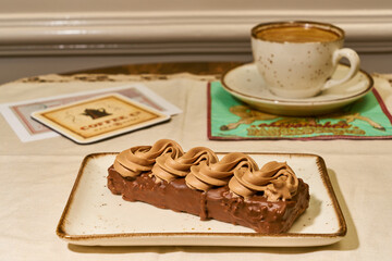 Traditional French deserts in a luxurious coffee shop.