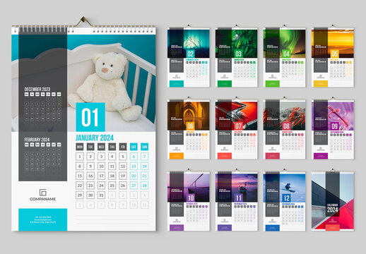 Wall Calendar 2024 Layout with Colorful Accents