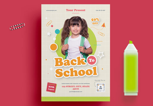 Back to School Flyer Layout with Colorful Accents