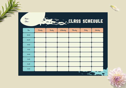 Class Schedule Layout with Cyan Accents