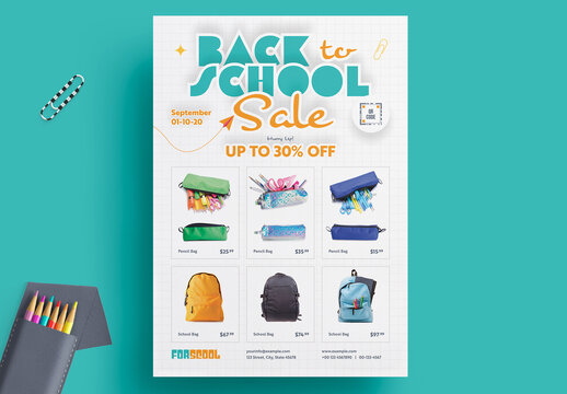 Back to School Sale Flyer Layout with Orange and Turquoise Accents