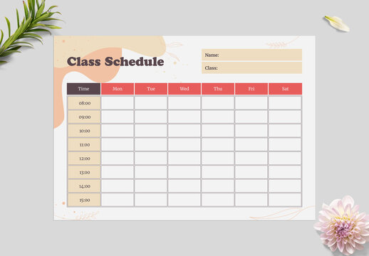 Class Schedule Layout with Pink Accents