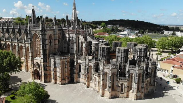 Batalha Monastery Portugal. Aerial drone view. Flying over. Aerial drone view. Best touristic place. High quality 4k footage