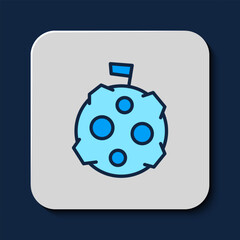 Filled outline Moon with flag icon isolated on blue background. Vector