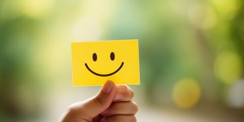 Emoji with a cheerful emotion on a yellow square leaflet. Generated by AI