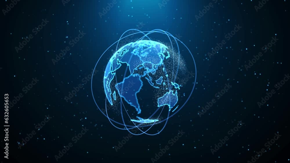 Aufkleber digital data flow global earth technology 3d connection network background. worldwide big data cloud