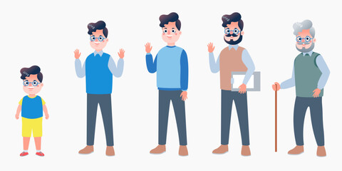 Character with human life cycles vector illustration. Character of a man in different ages