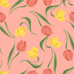 Vector Colourful Tulips Floral Seamless Pattern