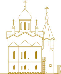Sketch vector illustration of vintage ancient classic church architecture design with high tower and dome