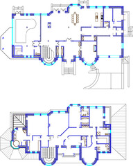 Sketch vector illustration architectural design classic vintage old villa house layout plan