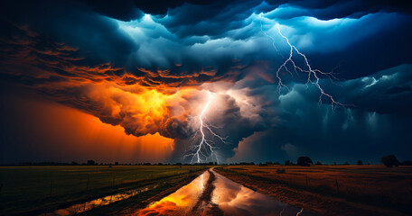 Stormy Skies: Dramatic Summer Thunderstorm with Lightning Flashes
