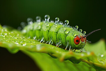 close up to green caterpillar on a leaf
