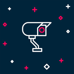 Line Security camera icon isolated on blue background. Colorful outline concept. Vector