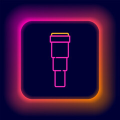 Glowing neon line Spyglass telescope lens icon isolated on black background. Sailor spyglass. Colorful outline concept. Vector
