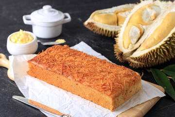 Durian Cake Loaf, Butter Cake with Grated Cheese Topping - obrazy, fototapety, plakaty