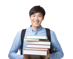 Asian university student isolated on white or transparent background cutout. Generative AI