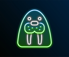 Glowing neon line Walrus animal icon isolated on black background. Colorful outline concept. Vector