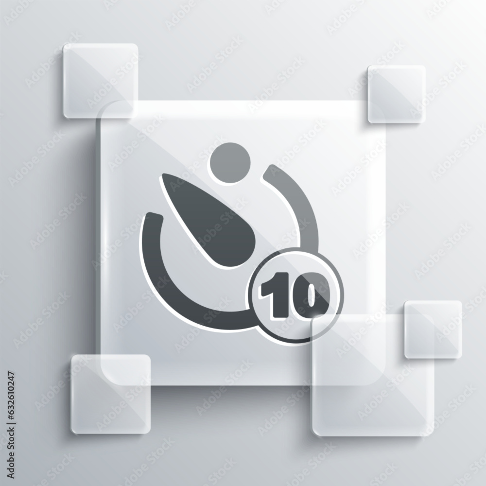 Poster grey camera timer icon isolated on grey background. photo exposure. stopwatch timer 10 seconds. squa