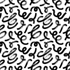 Biological grunge squiggles seamless pattern. Hand drawn bold grunge wavy and swirls brush strokes with loops. Vector rough curly smears with scribbles. Simple childish scribble wallpaper print.