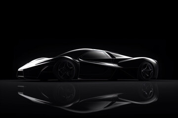 Side view dark silhouette of a modern sport black car isolated on black background