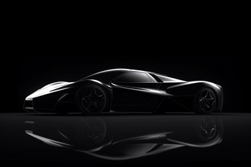 Naklejka premium Side view dark silhouette of a modern sport black car isolated on black background