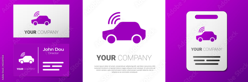 Poster logotype smart car system with wireless connection icon isolated on white background. remote car con