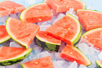 Fresh watermelon on ice cubes