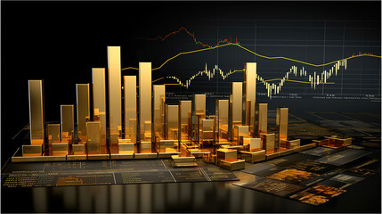 Chart made of 3d gold bars, concept for gold market value, generative ai