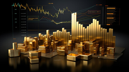 Stock market diagram made of 3d gold bars representing gold's price, generative ai