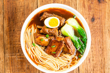 A bowl of braised pork ribs noodles
