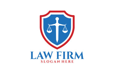 Shield with sword justice universal law firm logo. attorney logo design Template