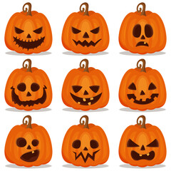 Set pumpkin on white background. Orange pumpkin with smile for your design for the holiday Halloween. Vector illustration.