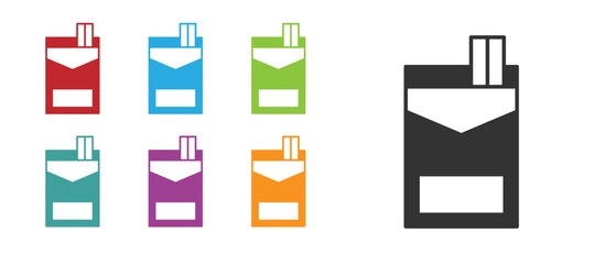 Black Cigarettes pack box icon isolated on white background. Cigarettes pack. Set icons colorful. Vector