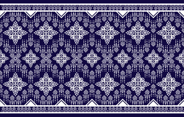 Thai pattern figure tribal Thai geometric ethnic oriental pattern traditional on blue background.Aztec style,embroidery,abstract,vector illustration.design for texture,fabric,clothing,wrapping,carpet.