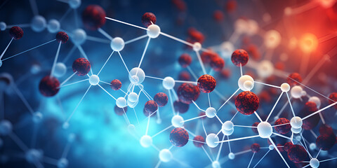 nanobiology, Chemistry Molecules, Molecular structure with connections between atoms Generative AI
 - obrazy, fototapety, plakaty