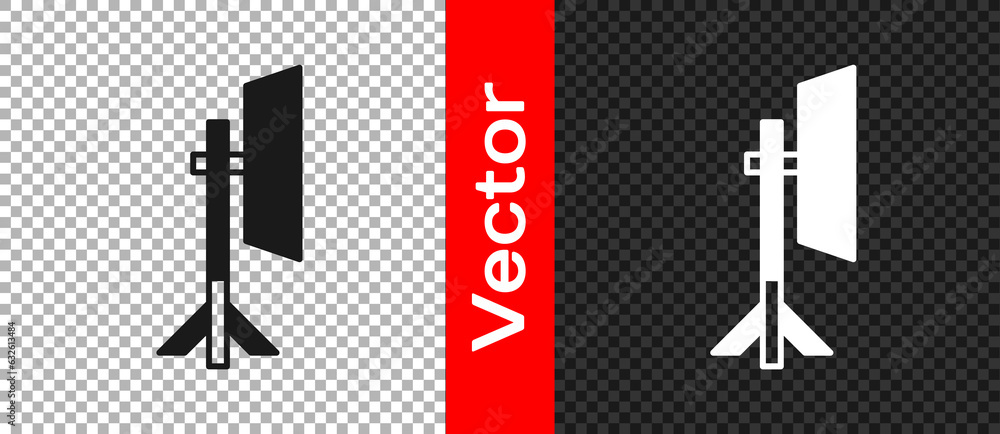 Poster black studio light bulb in softbox icon isolated on transparent background. shadow reflection design