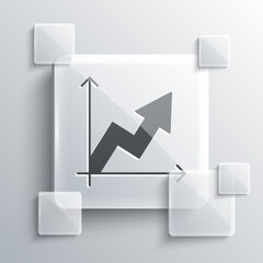 Grey Financial growth increase icon isolated on grey background. Increasing revenue. Square glass panels. Vector