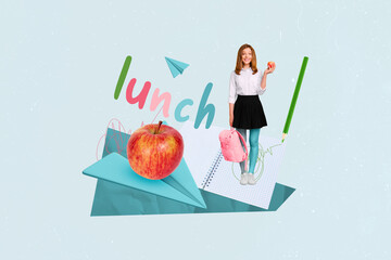 Girl with different colors legs lunch eating tasty red natural juicy apple lunch time collage...