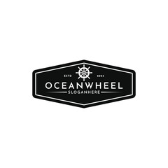 Sailing wheel logo design idea vintage stamp retro, ocean wheel logo design idea