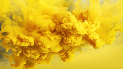 Yellow Color Liquid Ink Dense Smoky Abstract Misty Background AI Generative