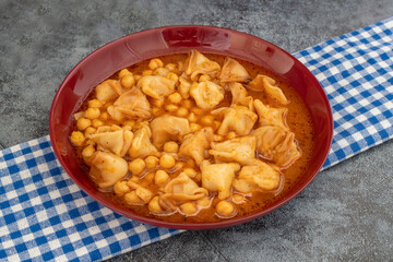 Traditional delicious Turkish food; ring soup (Turkish name; Yuksuk corbasi or yuzuk corbasi)