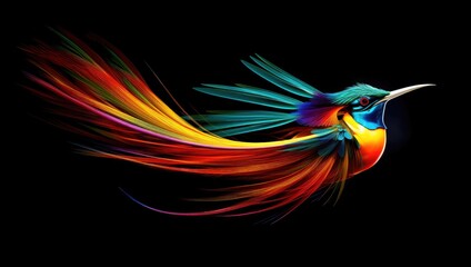 Abstract bird of paradise on a black background