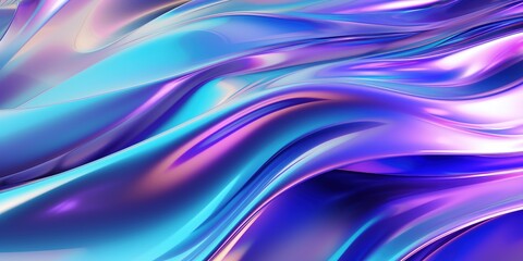 Holographic chrome gradient waves abstract background. Liquid surface, ripples, reflections. 3d render illustration.