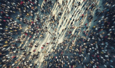 Overhead view of crowd of people on street, Generative AI