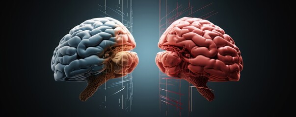 left and right brain functions, 3d render, Generative AI