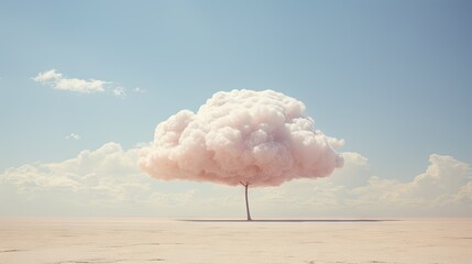 Pastel image with cloud and tree over gradient blue pink background. Ai generated art. Wallpaper